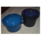 (2) Vintage Blue Speckled Granite Ware Lidded