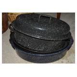 Vintage Black Speckled Graniteware Roaster Ovens