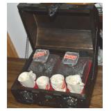 Vintage Wooden Treasure Chest Barware Set
