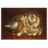 MCM Gold Painted Ceramic Sleeping Kitten Figure