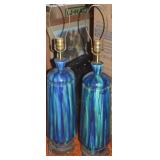 MCM Pair Blue & Green Drip Glaze Ceramic Table