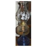 Vtg P&A Mfg Co Blue Glass Base Oil Lamp w/