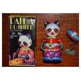 Vtg Chinese Clockwork Tin Litho Panda Drummer