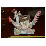 Vintage Japan Porcelain Flute Player Junk Boat