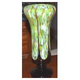 Vtg Czechoslovakia Signed Art Glass Footed Vase