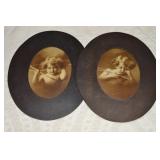 Pair Antique Framed Cupid Awake & Asleep Fine