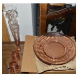 (7) Vintage Pink Glass Pcs w/ Depression Etched
