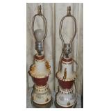 Pair Vintage Gilt & Painted Ceramic 29.5't Table