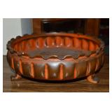 MCM Art Pottery Brown & Orange 3 Legged Crimped