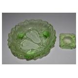 Vtg Indiana Uranium Glass 3 Toed Sweet Pea Bowl