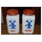 Vtg Hazel Atlas Milk Glass Windmill Salt & Pepper