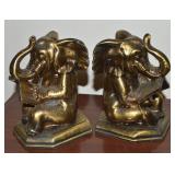Vintage Hollow Patinated Brass Elephants Reading