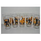 (5) Vtg Yellow & Black Abstract Musicians Tumblers