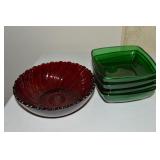 (4) Anchor Hocking Charm Green 4.5' Bowls +