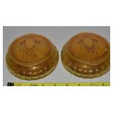 Pair Art Deco Design Amber Glass Celluloid Lidded