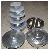 (2) Vtg Aluminum Lidded Dishes + Stainless Steel