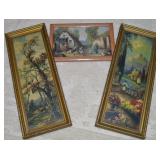 (3) Framed Fine Art Pcs w/ Pair Antique 10 x 4