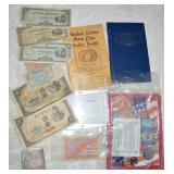 Mixed Lot: 1971 Ike Dollar Coin, Foreign Notes  +