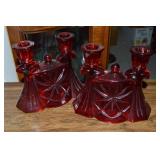 Pair Vintage Ruby Flash Glass Double Candle