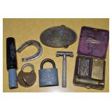 Misc Lot w/ Saffety Razors, Padlocks, Coca Cola