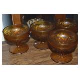 (4) Vtg Indiana Amber Glass Tiara Sandwich Footed