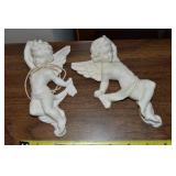 Vtg Pair Italian Alabaster Cupid Wall Mount Figs