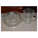 Vtg Hazel Atlas Glass Juicer + Measuring Cup