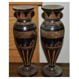 Pair Vintage Mexico Carved Wood Footed Vases