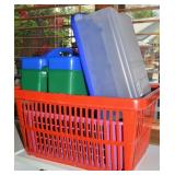 Red Plastic Basket w/ Other Storage Containers