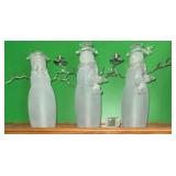 3pc Frosted & Clear Resin Snowman/Snow Women