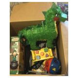 Box of Vintage Toys + Leprechaun Blow-Up &