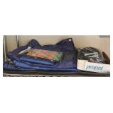 Garage Shelf Contents Lot: Tarps, Boot Trays+
