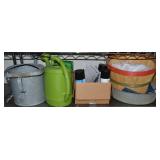 Garage Shelf Contents Lot: Watering Cans +
