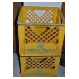 (2) Vintage Yellow Plastic AE Dairy Milk Crates