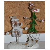 (2) Resin Christmas Figures: Skiing Tree + Snowman