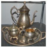 FB Rogers Silver Co Silverplate Tea Set w/ Round
