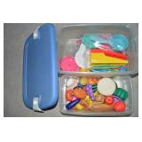 (2) Small Totes w/ Toy Food & Kitchen Prep Items