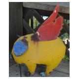 Rustic Metal Lawn & Garden Sculpture Flying Pig