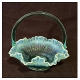 Vtg Fenton Blue Opalescent Art Glass Basket 7"