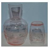 Vtg Pink Etched Depression Glass Tumble Up Set