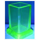 Antique Rectangular Vaseline Glass Hat Pin Vase