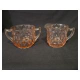 Jeannette Crystal Cube Pink Creamer & Sugar Bowl