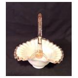 Vtg Fenton Pink Crest Milk Glass Basket 7.5
