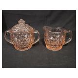 Jeannette Crystal Pink Windsor Creamer & Sugar