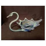 MCM Blown Art Glass Sooner Swan Dish 13.5
