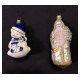(2) Glass Christmas Ornaments: Bear & Father