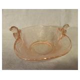 Pink Depression Glass Bird Handled Nappy Dish