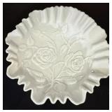 Vtg Imperial Milk Glass Rose Crimped Rim Bowl