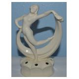 Vtg Ivory Art Pottery Scarf Dancer Flower Frog 6"
