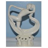 Vtg Ivory Art Pottery Scarf Dancer Flower Frog 8"